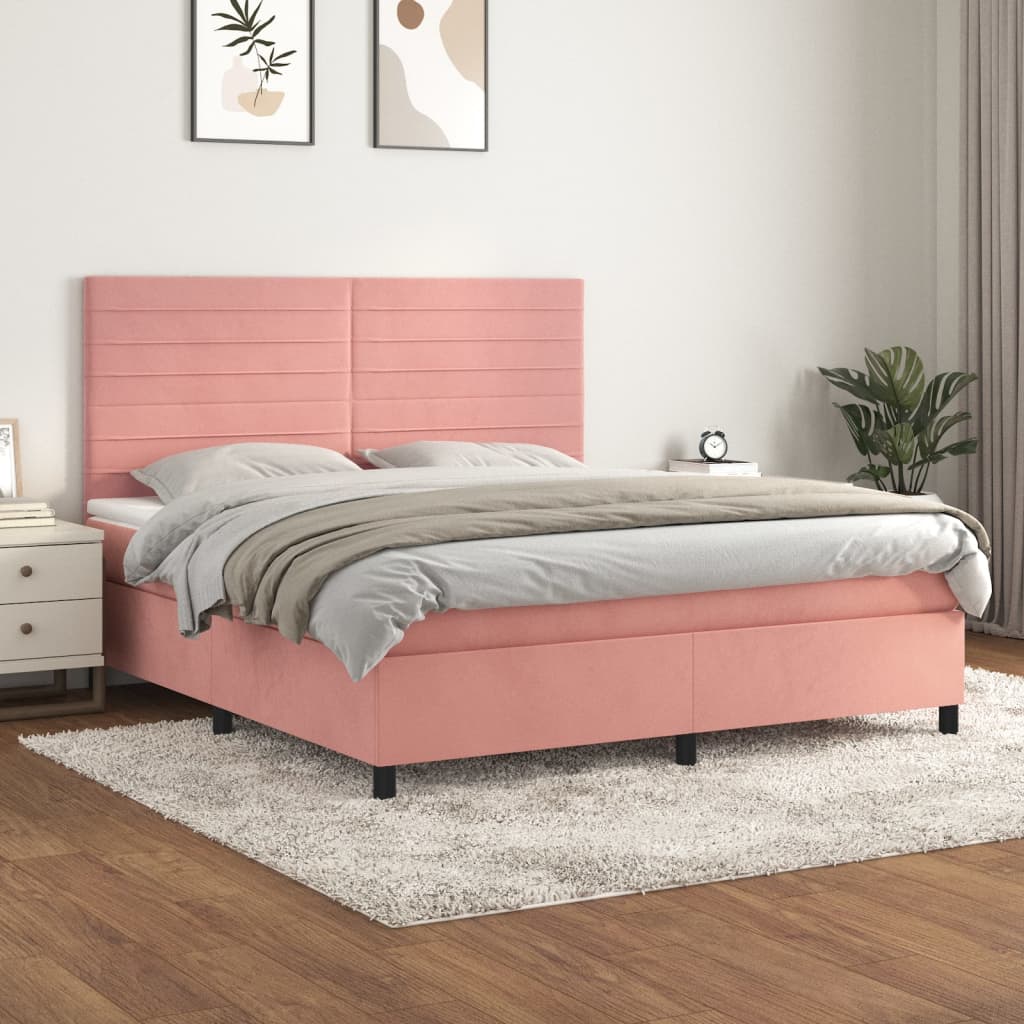 Boxspring met matras fluweel roze 180x200 cm is nu te koop bij PeponiXL, paradijselijk wonen!