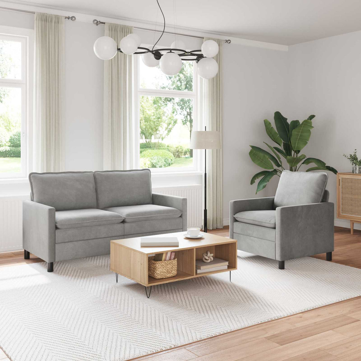 Bankstel 2 pcs Lichtgrijs Fluweel is nu te koop bij PeponiXL, paradijselijk wonen!