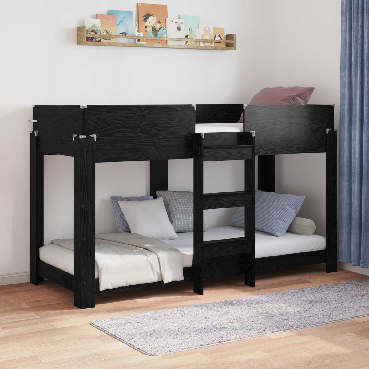 Bunk Bed voor Kinderen Zwart Eiken 75 x 190 cm Bewerkt hout is nu te koop bij PeponiXL, paradijselijk wonen!