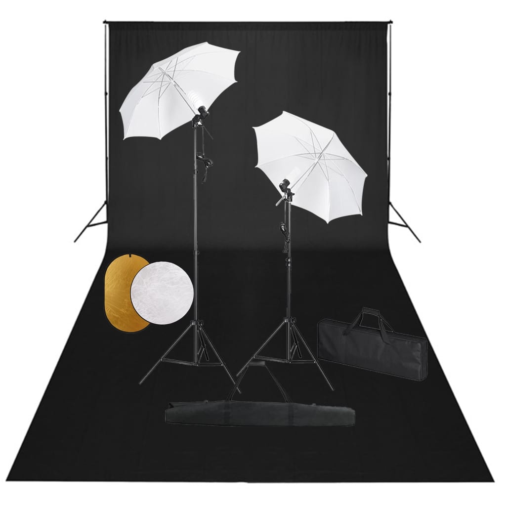 Fotostudioset met lampen, paraplu's, achtergrond en reflector is nu te koop bij PeponiXL, paradijselijk wonen!