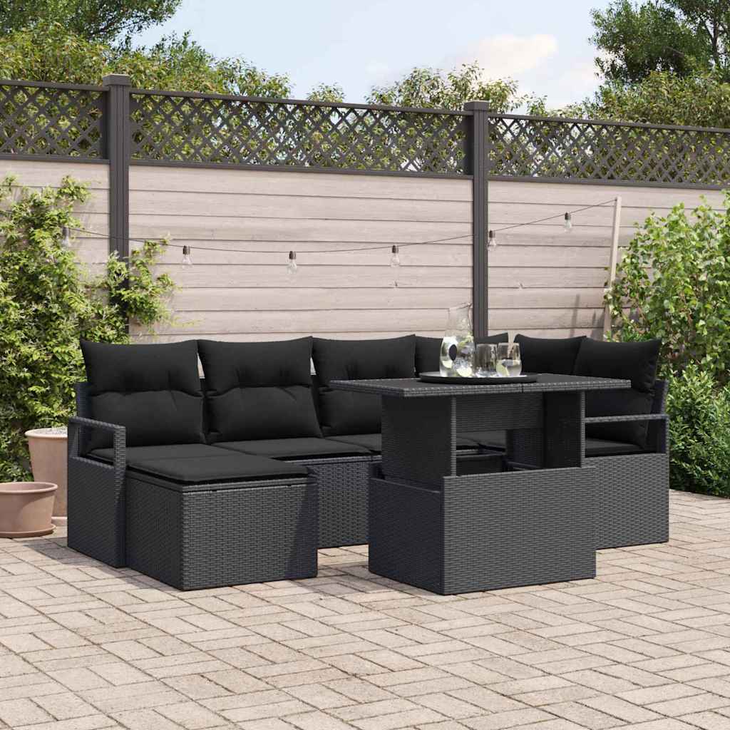 Tuin Sofa Set 7 pcs Zwart Poly rattan en gepoedercoat staal is nu te koop bij PeponiXL, paradijselijk wonen!