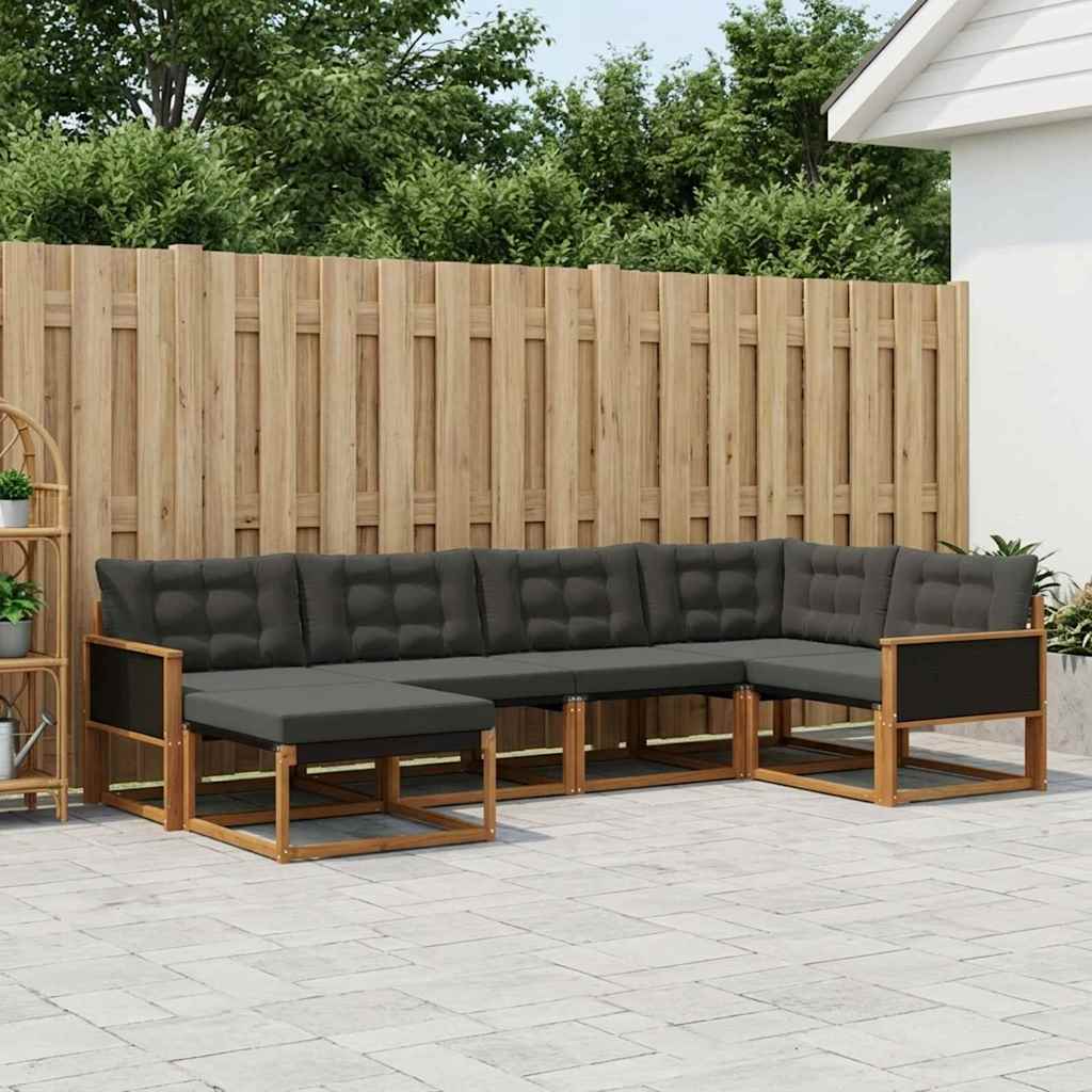 Buiten bankenset met kussen 8 pcs Naturel en Zwart is nu te koop bij PeponiXL, paradijselijk wonen!