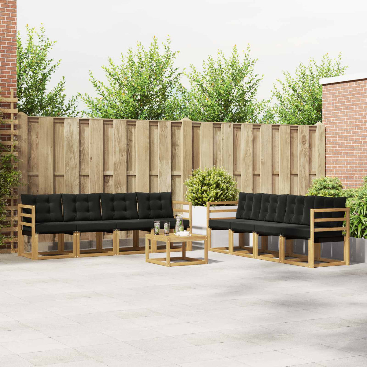 Buiten bankenset met kussen 9 pcs Wit en zwart is nu te koop bij PeponiXL, paradijselijk wonen!