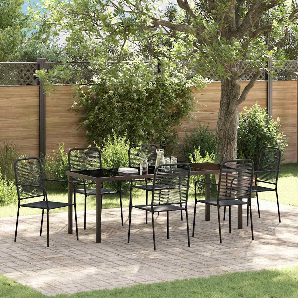 Tuin eettafelset 7 pcs Zwart Gepoedercoat staal is nu te koop bij PeponiXL, paradijselijk wonen!
