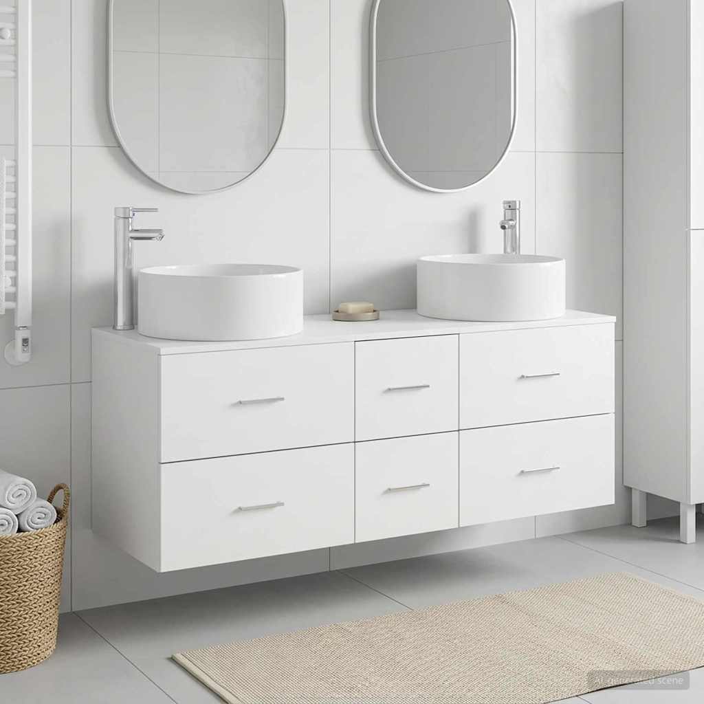 Badkamermeubelset 3 st Wit 49,5 x 44,5 x 65,5 cm Bewerkt hout is nu te koop bij PeponiXL, paradijselijk wonen!