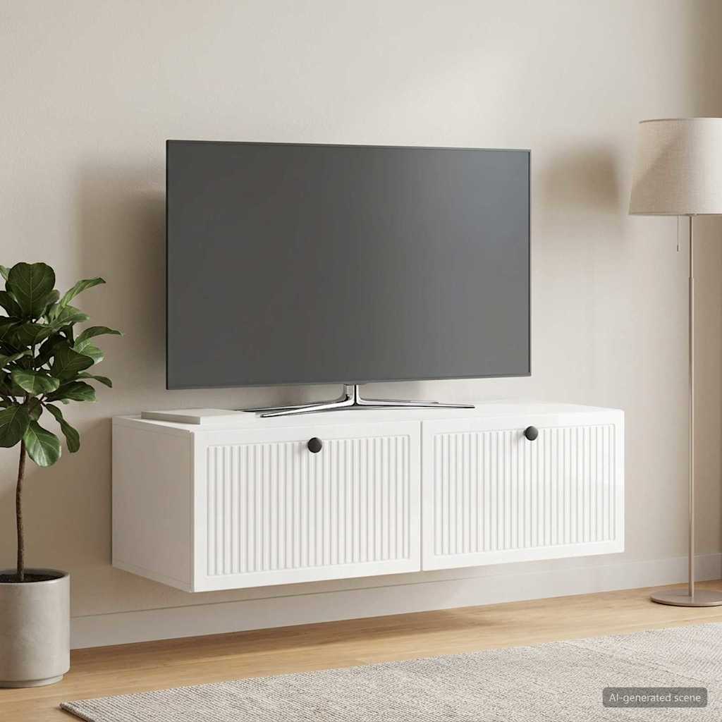 Wandbeugel TV-kast Hoogglans Wit 98 x 41 x 30 cm Bewerkt hout is nu te koop bij PeponiXL, paradijselijk wonen!