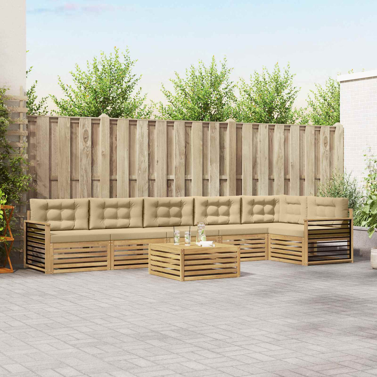 Buiten bankenset met kussen 7 pcs Wit en Beige is nu te koop bij PeponiXL, paradijselijk wonen!