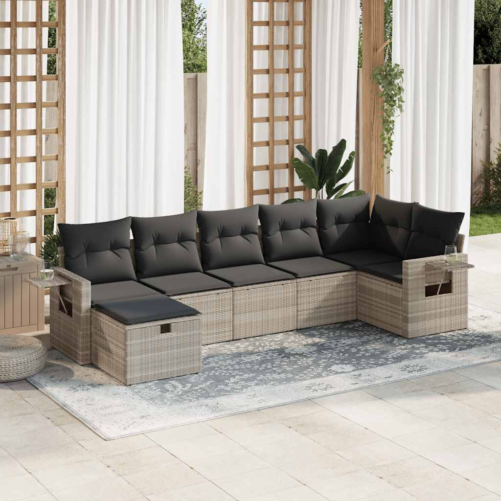 7-delige Loungeset met kussens poly rattan lichtgrijs is nu te koop bij PeponiXL, paradijselijk wonen!