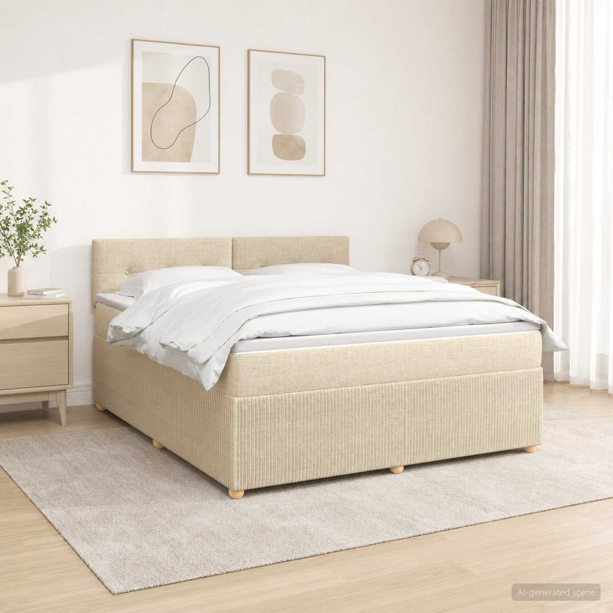 Boxspringbed met matras Crèmekleurig 140 x 190 cm Stof is nu te koop bij PeponiXL, paradijselijk wonen!