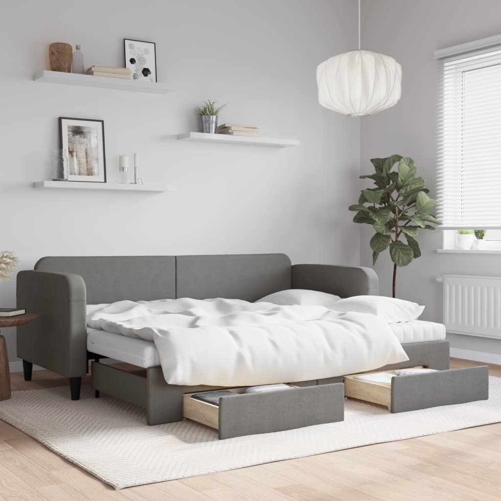 Slaapbank onderschuifbed en lades 80x200 cm stof donkergrijs is nu te koop bij PeponiXL, paradijselijk wonen!