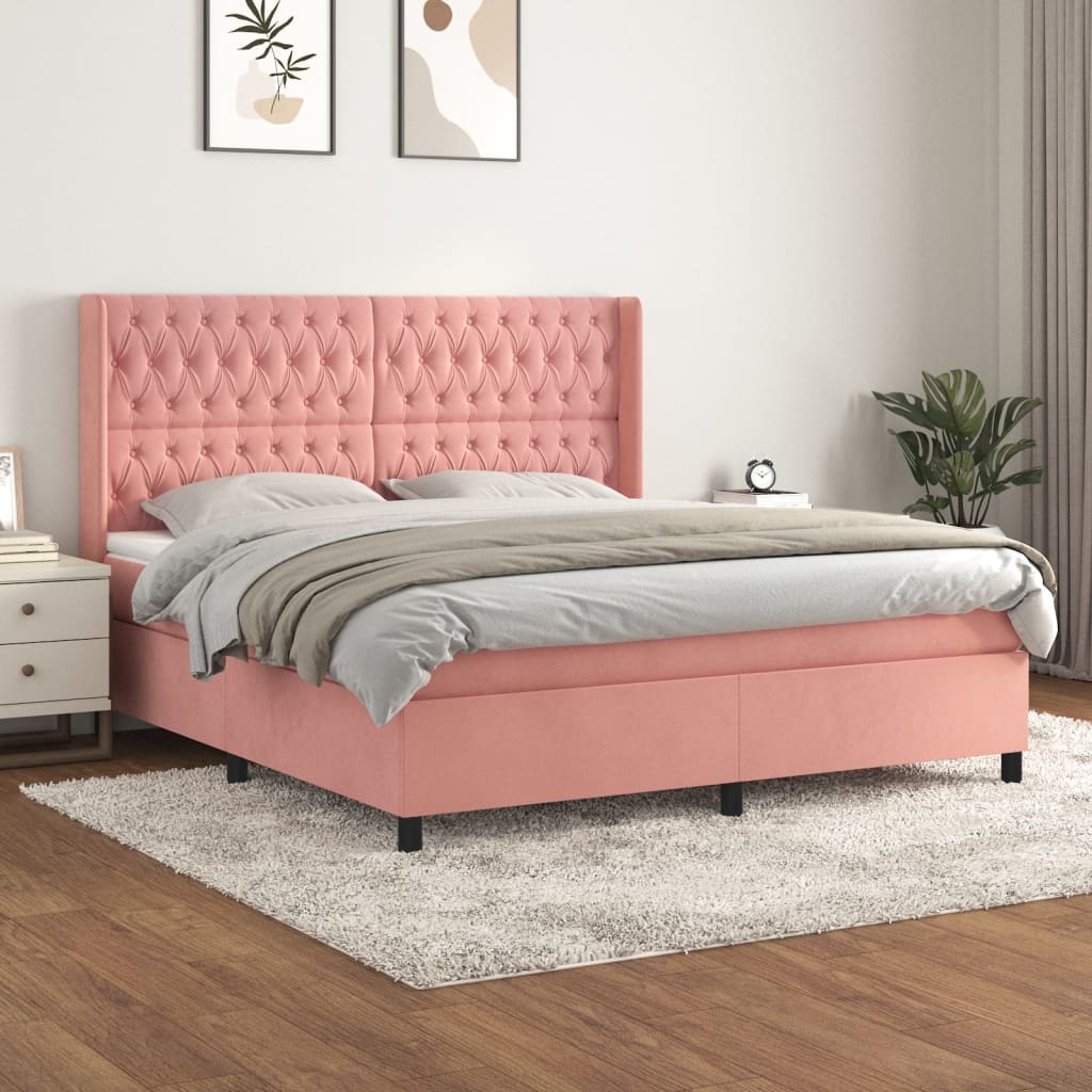 Boxspring met matras fluweel roze 180x200 cm is nu te koop bij PeponiXL, paradijselijk wonen!