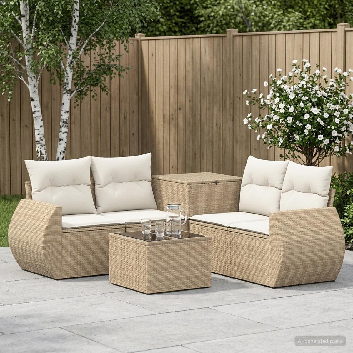 Bankstel 6 st Beige en Crème Wit Poly Rattan en Staal is nu te koop bij PeponiXL, paradijselijk wonen!