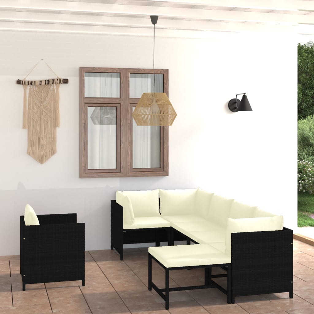 7-delige Loungeset met kussens poly rattan zwart is nu te koop bij PeponiXL, paradijselijk wonen!