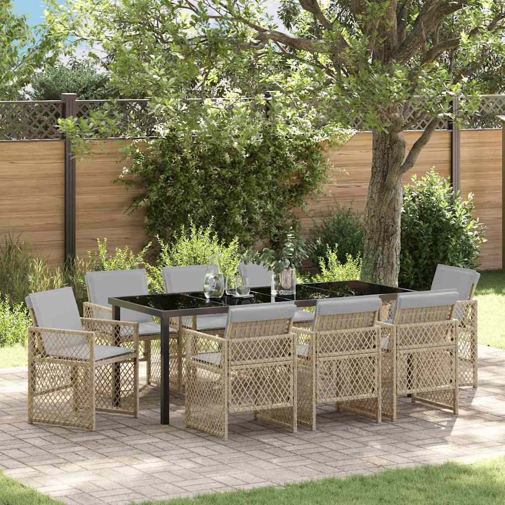 Tuin eettafelset 9 pcs Beige poly rattan is nu te koop bij PeponiXL, paradijselijk wonen!