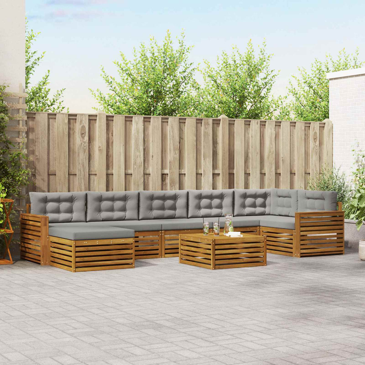 Buiten bankenset met kussen 8 pcs Natuurlijk en Lichtgrijs is nu te koop bij PeponiXL, paradijselijk wonen!