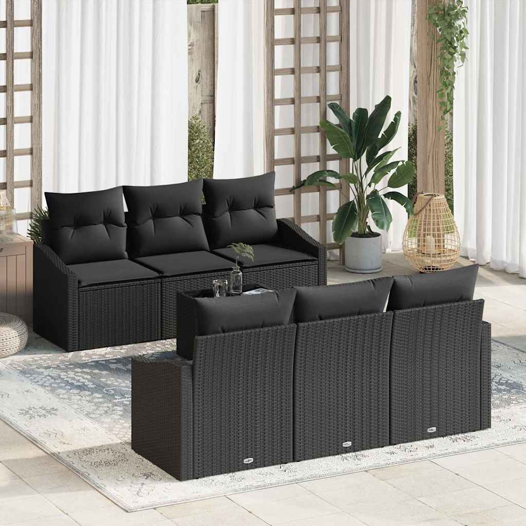 Bankstel met kussen met kussen 7 pcs Zwart poly rattan is nu te koop bij PeponiXL, paradijselijk wonen!