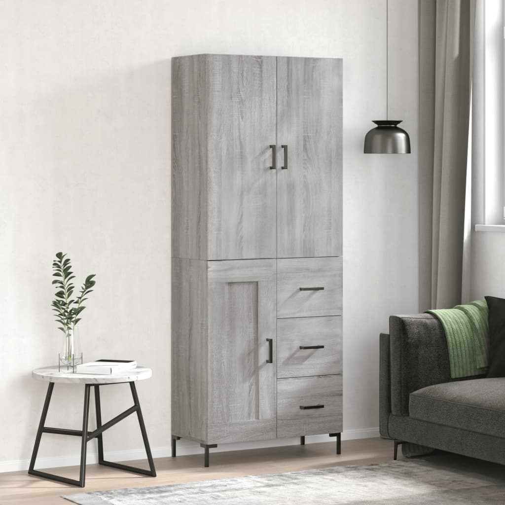 Hoge kast 69,5x34x180 cm bewerkt hout grijs sonoma eikenkleurig is nu te koop bij PeponiXL, paradijselijk wonen!