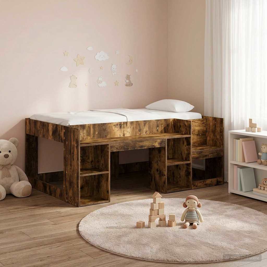 Jeugd bedframe met opbergruimte Gerookt eiken 80 x 160 cm is nu te koop bij PeponiXL, paradijselijk wonen!