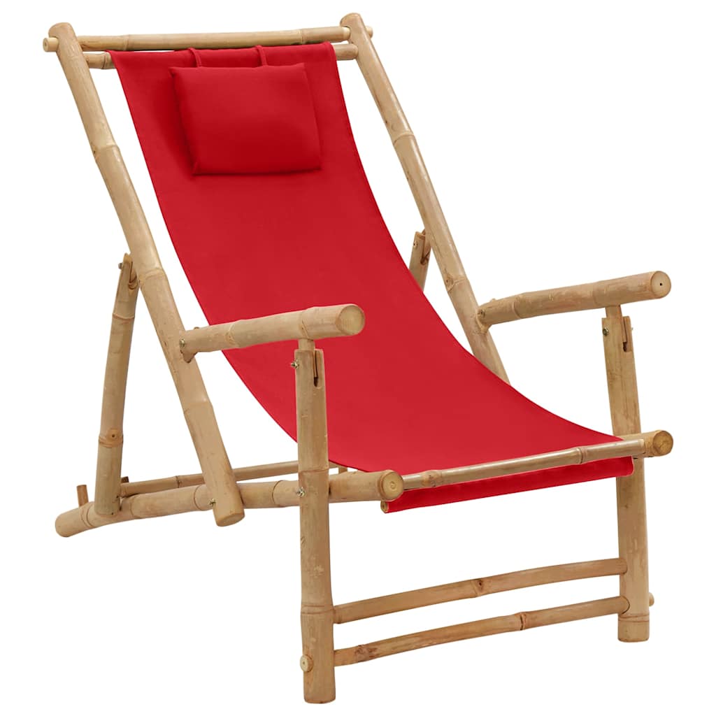 Terrasstoel bamboe en canvas rood is nu te koop bij PeponiXL, paradijselijk wonen!