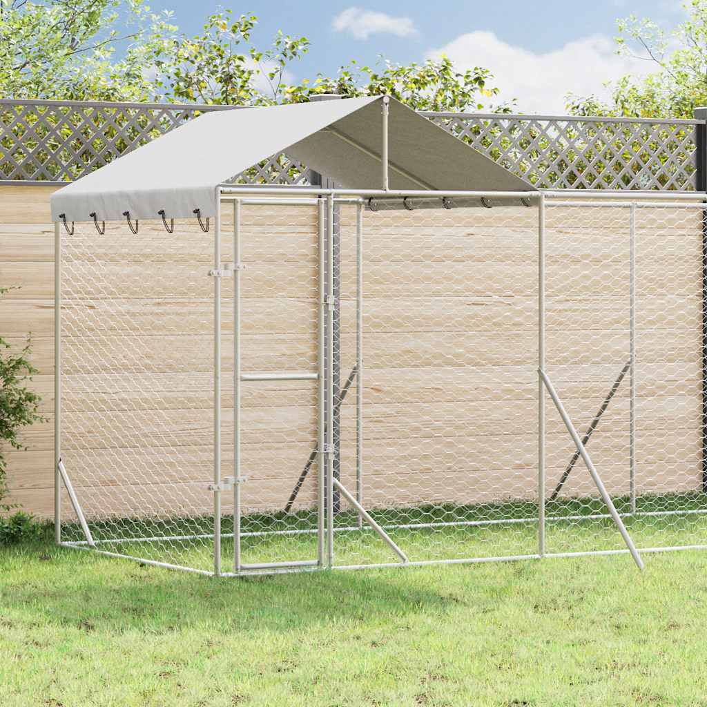 Hondenkennel met dak 14x2x2,5 m gegalvaniseerd staal zilver is nu te koop bij PeponiXL, paradijselijk wonen!