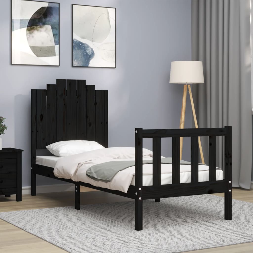 Bedframe met hoofdbord massief hout zwart is nu te koop bij PeponiXL, paradijselijk wonen!
