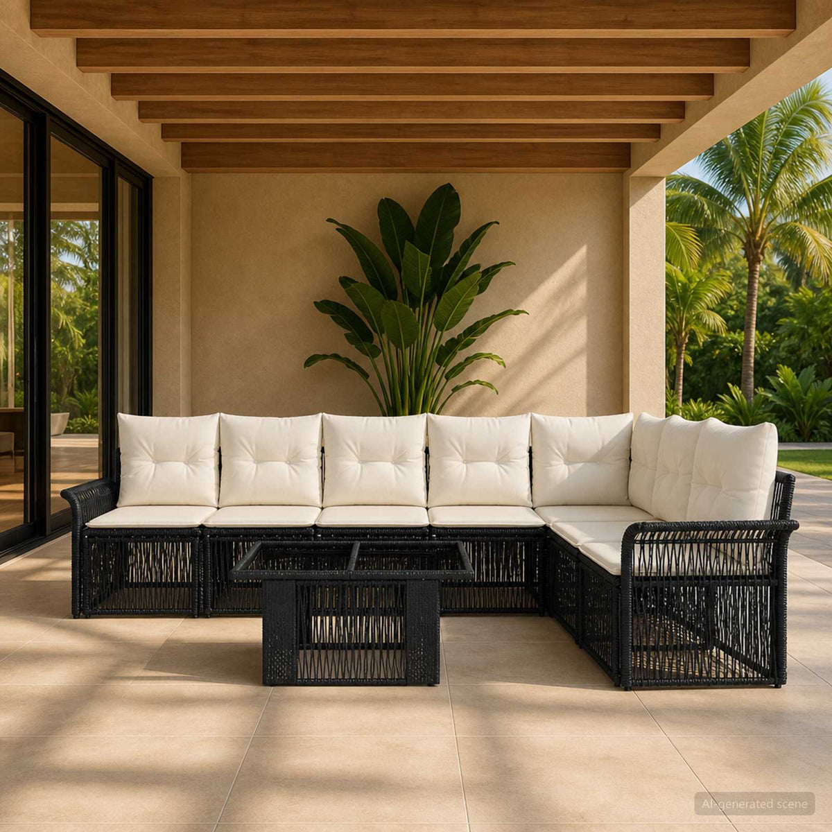 Tuinbankenset 8 st Zwart en Cream Wit poly rattan is nu te koop bij PeponiXL, paradijselijk wonen!