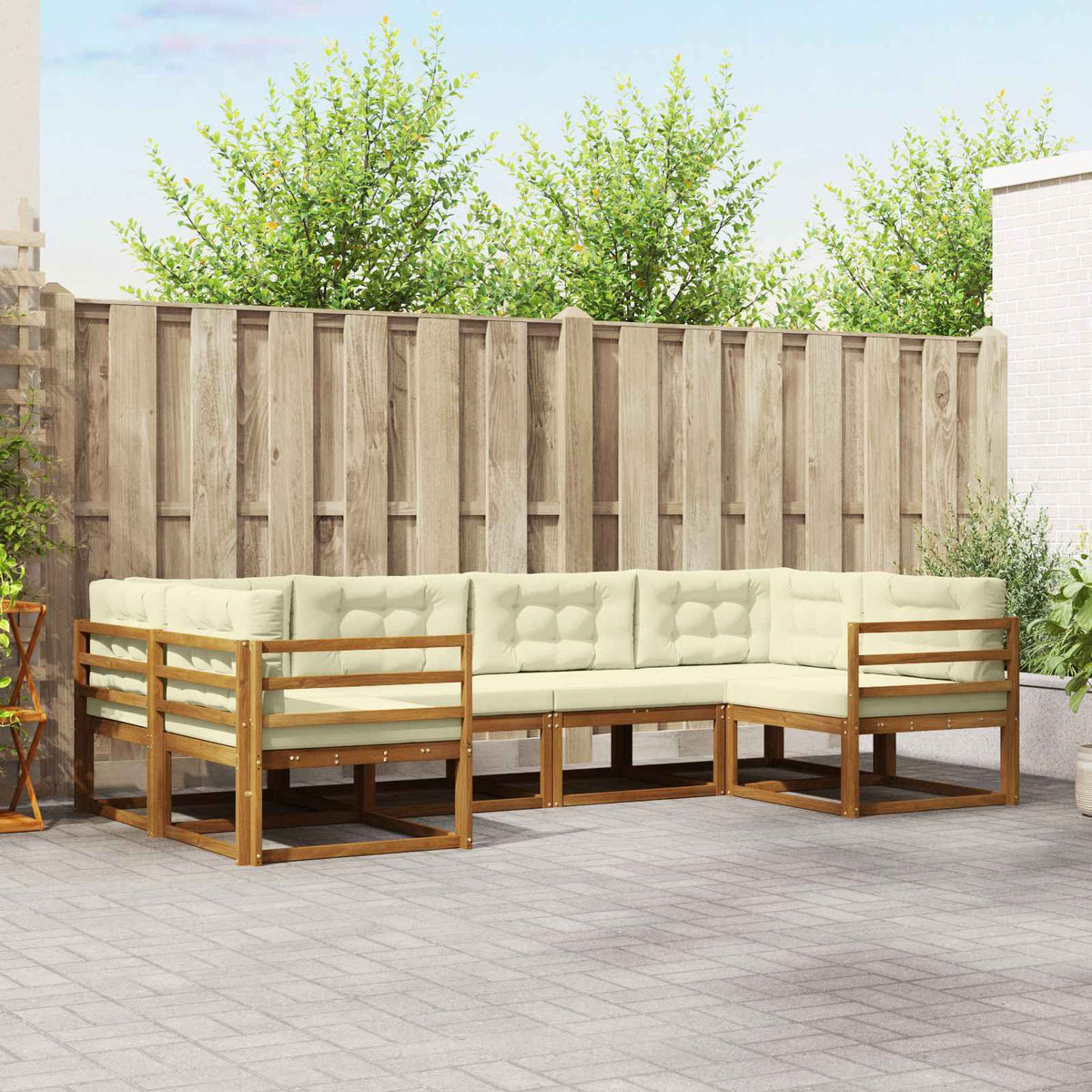 Buiten bankenset met kussen 6 pcs Natuurlijk en Crème is nu te koop bij PeponiXL, paradijselijk wonen!
