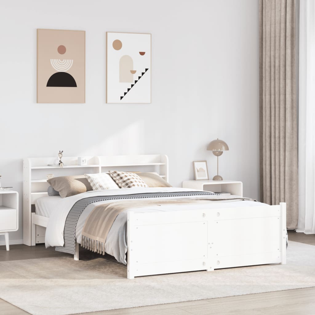 Bedframe met hoofdbord massief grenenhout wit 135x190 cm is nu te koop bij PeponiXL, paradijselijk wonen!