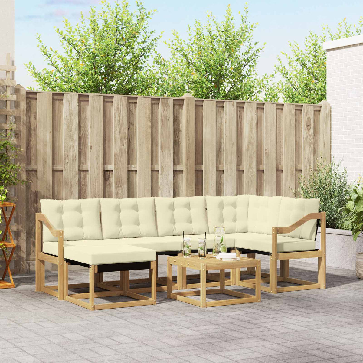 Buiten bankenset met kussen 7 pcs Wit en crèmekleurig is nu te koop bij PeponiXL, paradijselijk wonen!