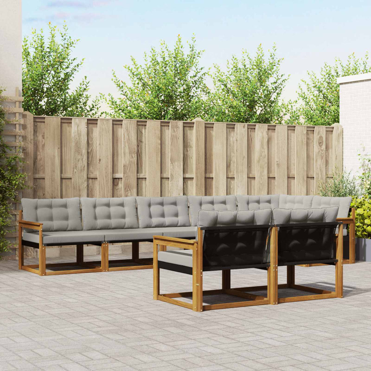 Buiten bankenset met kussen 8 pcs Natuurlijk en Lichtgrijs is nu te koop bij PeponiXL, paradijselijk wonen!
