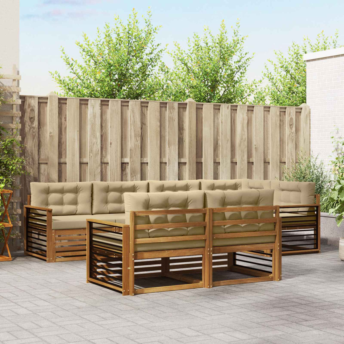 Buiten bankenset met kussen 7 pcs Natuurlijk en Beige is nu te koop bij PeponiXL, paradijselijk wonen!