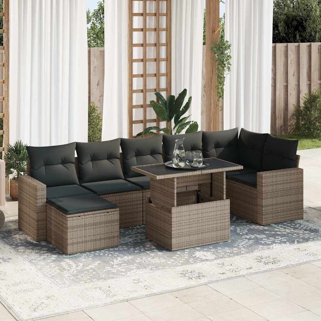 8-delige Loungeset met kussens poly rattan grijs is nu te koop bij PeponiXL, paradijselijk wonen!