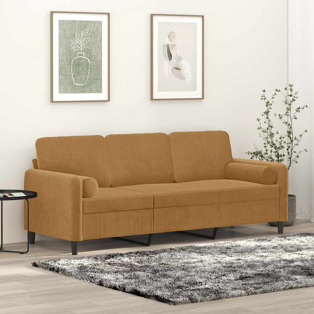 Driezitsbank met sierkussens 180 cm fluweel bruin is nu te koop bij PeponiXL, paradijselijk wonen!