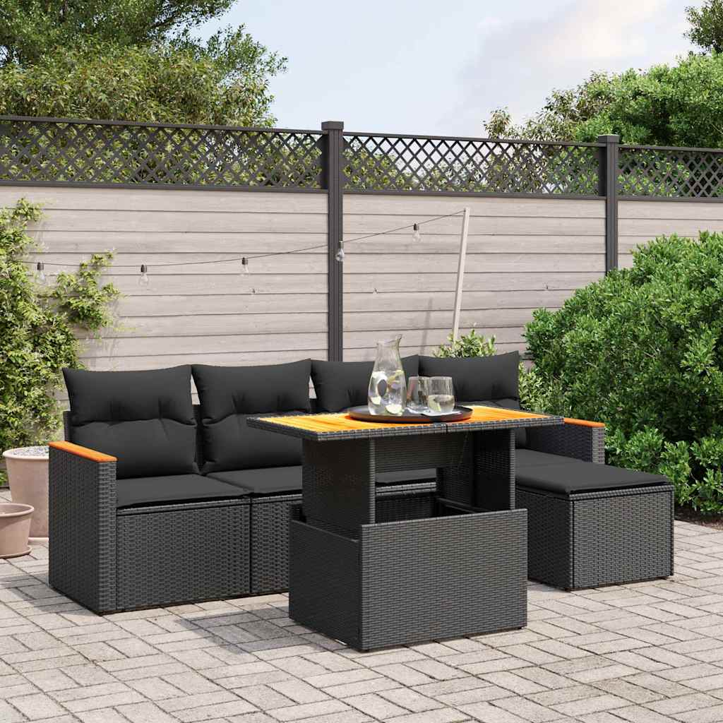 6-delige Loungeset met kussens poly rattan zwart is nu te koop bij PeponiXL, paradijselijk wonen!