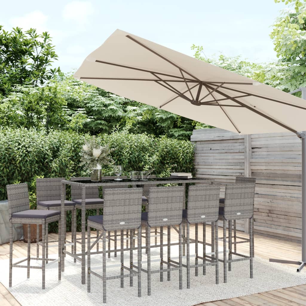 11-delige Tuinbarset met kussens poly rattan grijs is nu te koop bij PeponiXL, paradijselijk wonen!