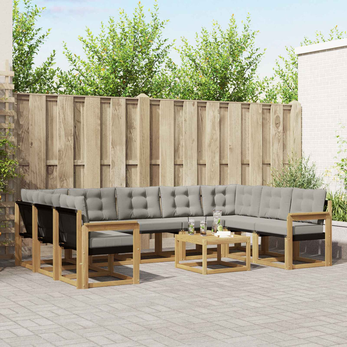 Buiten bankenset met kussen 10 pcs Wit en Lichtgrijs is nu te koop bij PeponiXL, paradijselijk wonen!