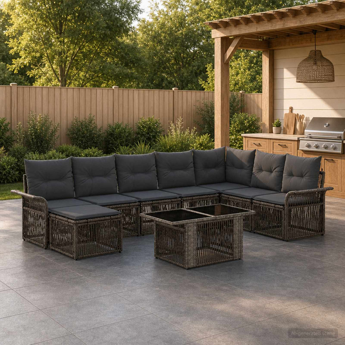 Tuinbankenset 9 st Grijs en Donkergrijs poly rattan is nu te koop bij PeponiXL, paradijselijk wonen!
