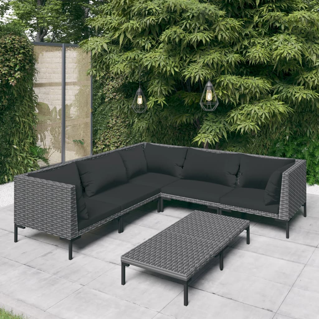 6-delige Loungeset met kussens poly rattan donkergrijs is nu te koop bij PeponiXL, paradijselijk wonen!