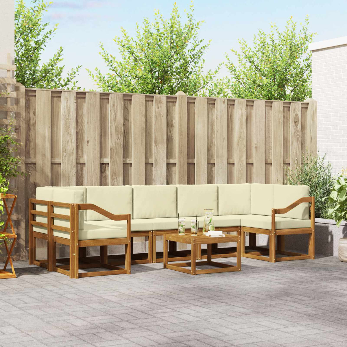 Buiten bankenset met kussen 8 pcs Natuurlijk en Crème is nu te koop bij PeponiXL, paradijselijk wonen!
