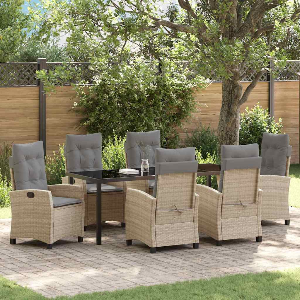 Tuin eettafelset met kussen 7 pcs Beige poly rattan is nu te koop bij PeponiXL, paradijselijk wonen!