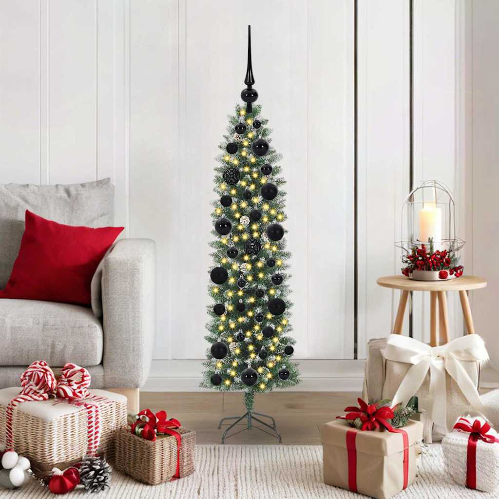 Kunstmatige slanke kerstboom met 150 LED Groen en Wit 120 cm is nu te koop bij PeponiXL, paradijselijk wonen!