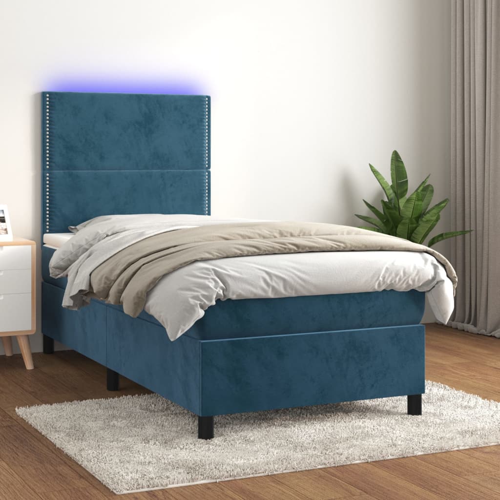Boxspring met matras en LED fluweel donkerblauw 80x200 cm is nu te koop bij PeponiXL, paradijselijk wonen!
