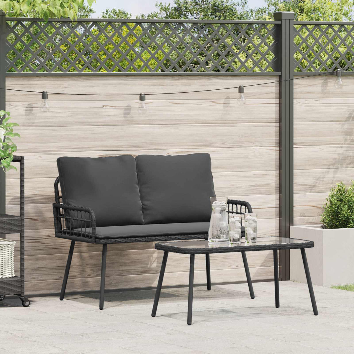 Tuin eettafelset met kussen 2 pcs Zwart poly rattan is nu te koop bij PeponiXL, paradijselijk wonen!