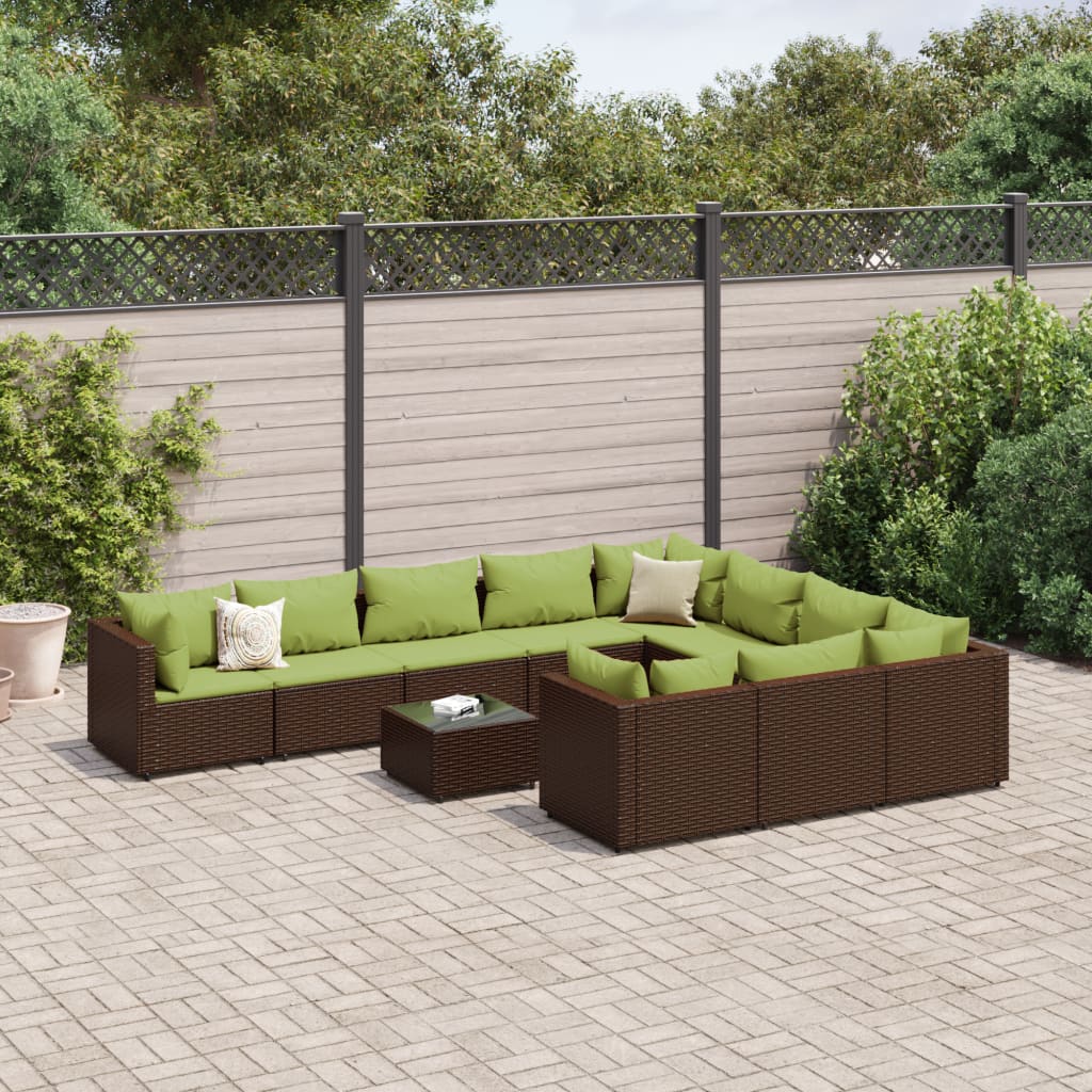 11-delige Loungeset met kussens poly rattan bruin is nu te koop bij PeponiXL, paradijselijk wonen!
