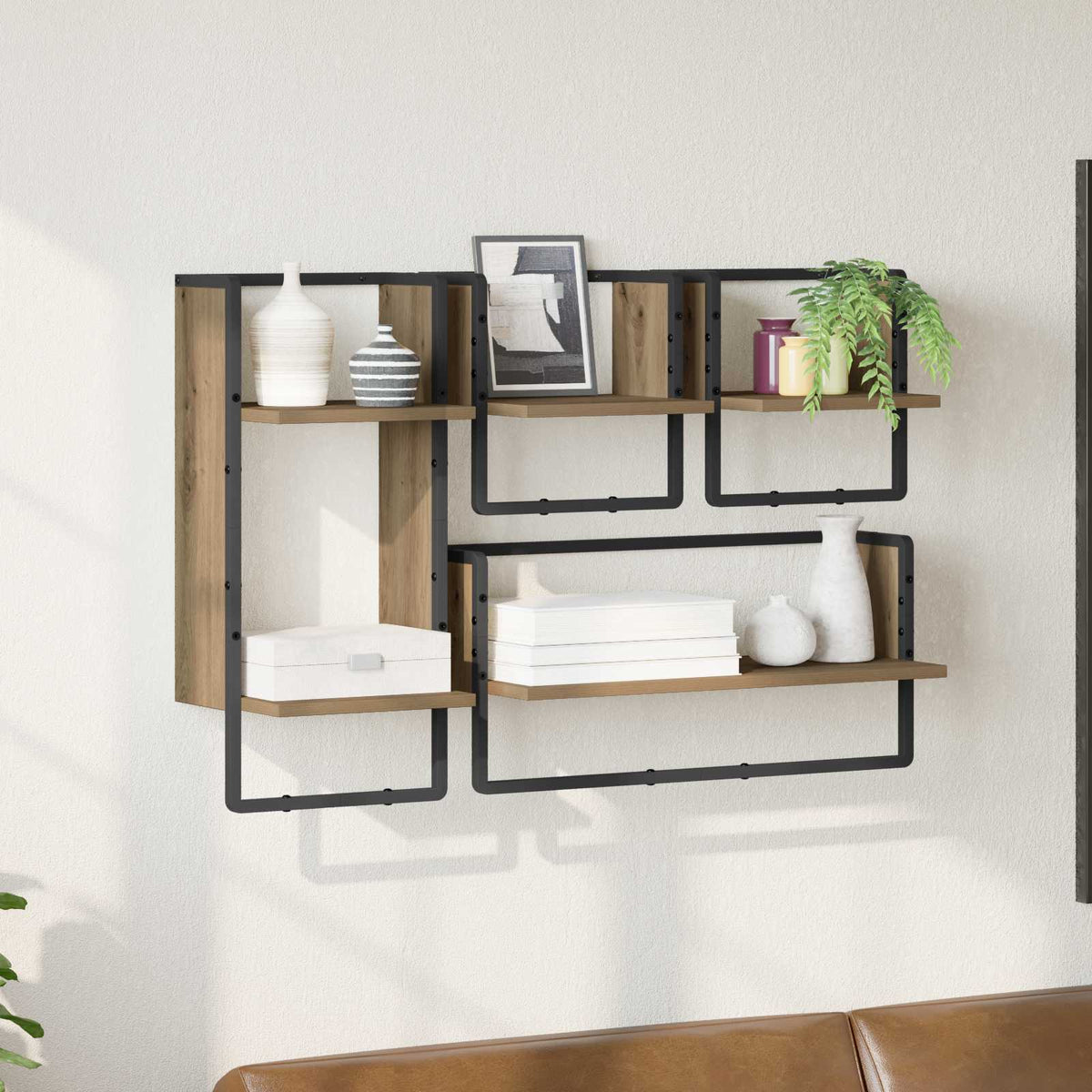 Wandplankenset Muurmontage 4 pcs Artisan Eiken 65 x 25 x 30 cm is nu te koop bij PeponiXL, paradijselijk wonen!