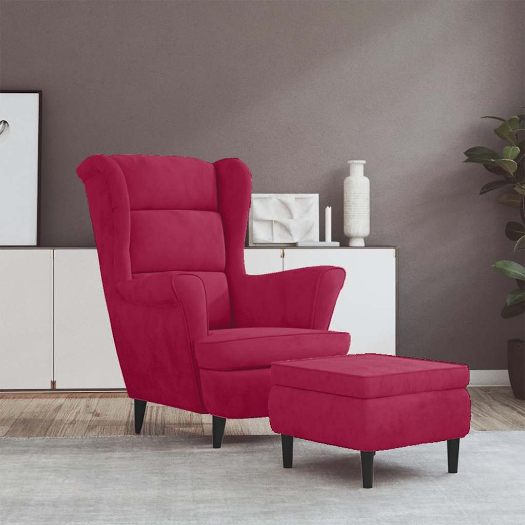 Fauteuil met voetenbank fluweel wijnrood is nu te koop bij PeponiXL, paradijselijk wonen!