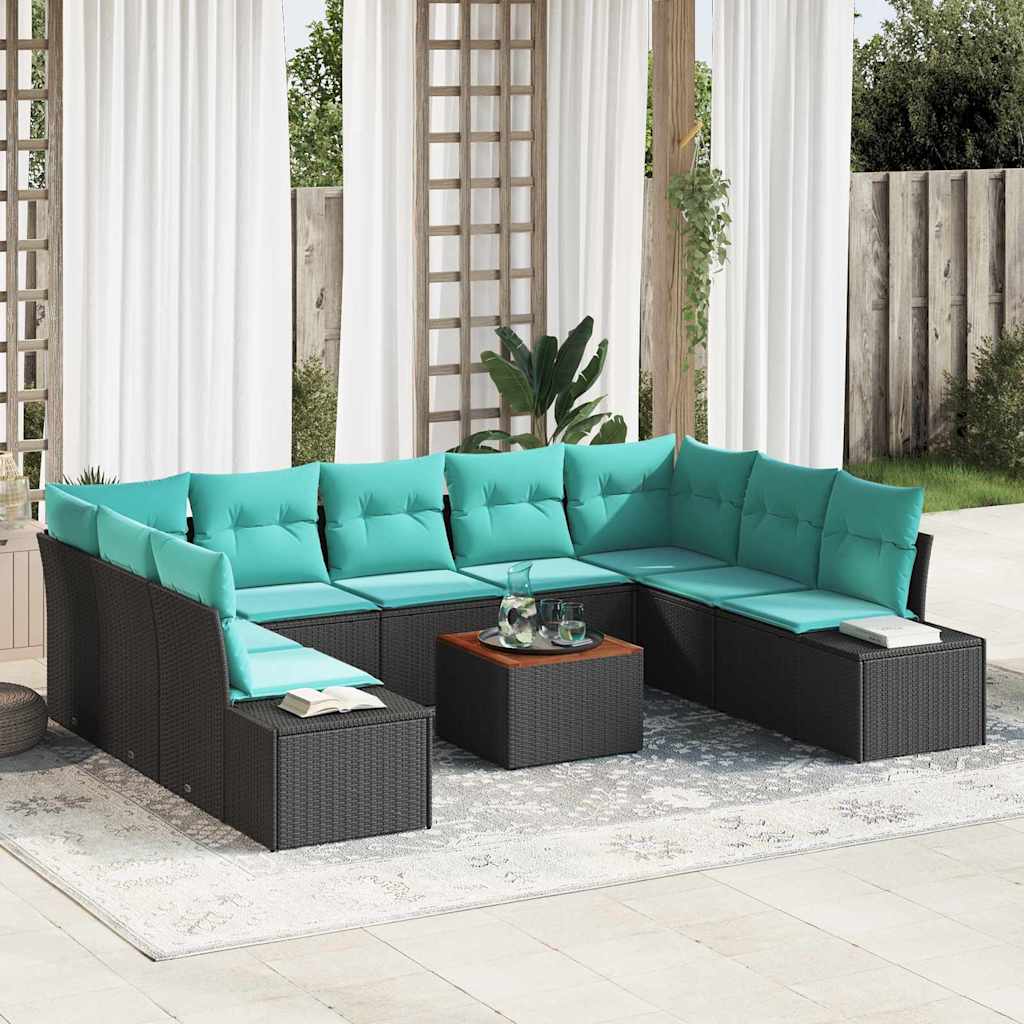 Tuin Sofa Set 10 st Zwart en turquoise is nu te koop bij PeponiXL, paradijselijk wonen!