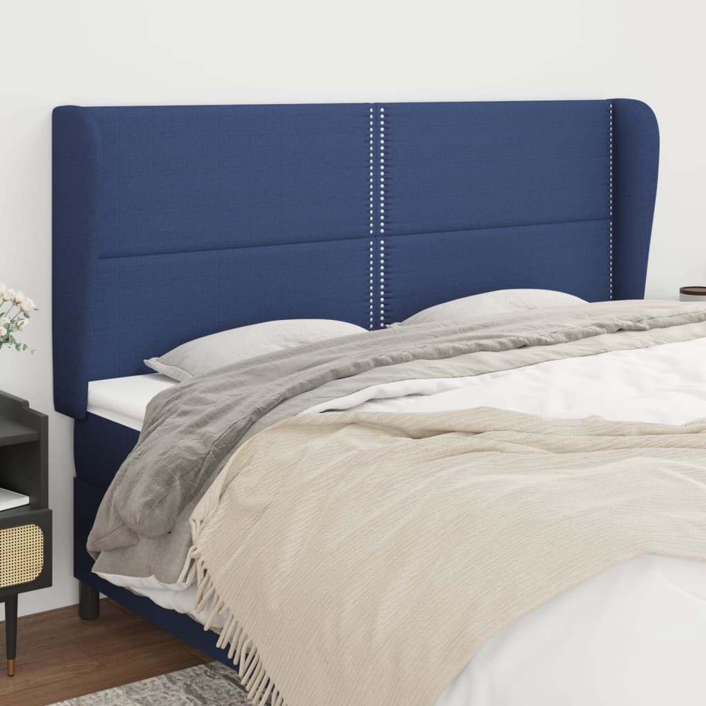 Hoofdbord met randen 183x23x118/128 cm stof blauw is nu te koop bij PeponiXL, paradijselijk wonen!