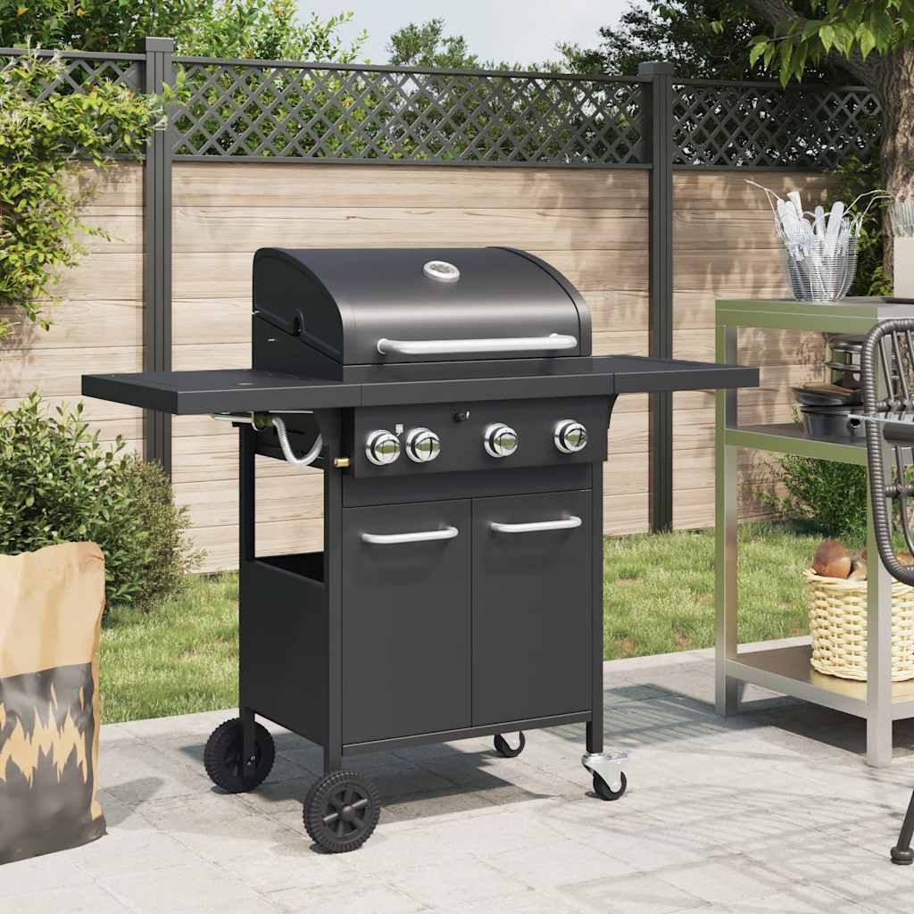 Gasbarbecue met 4 branders gepoedercoat staal zwart is nu te koop bij PeponiXL, paradijselijk wonen!