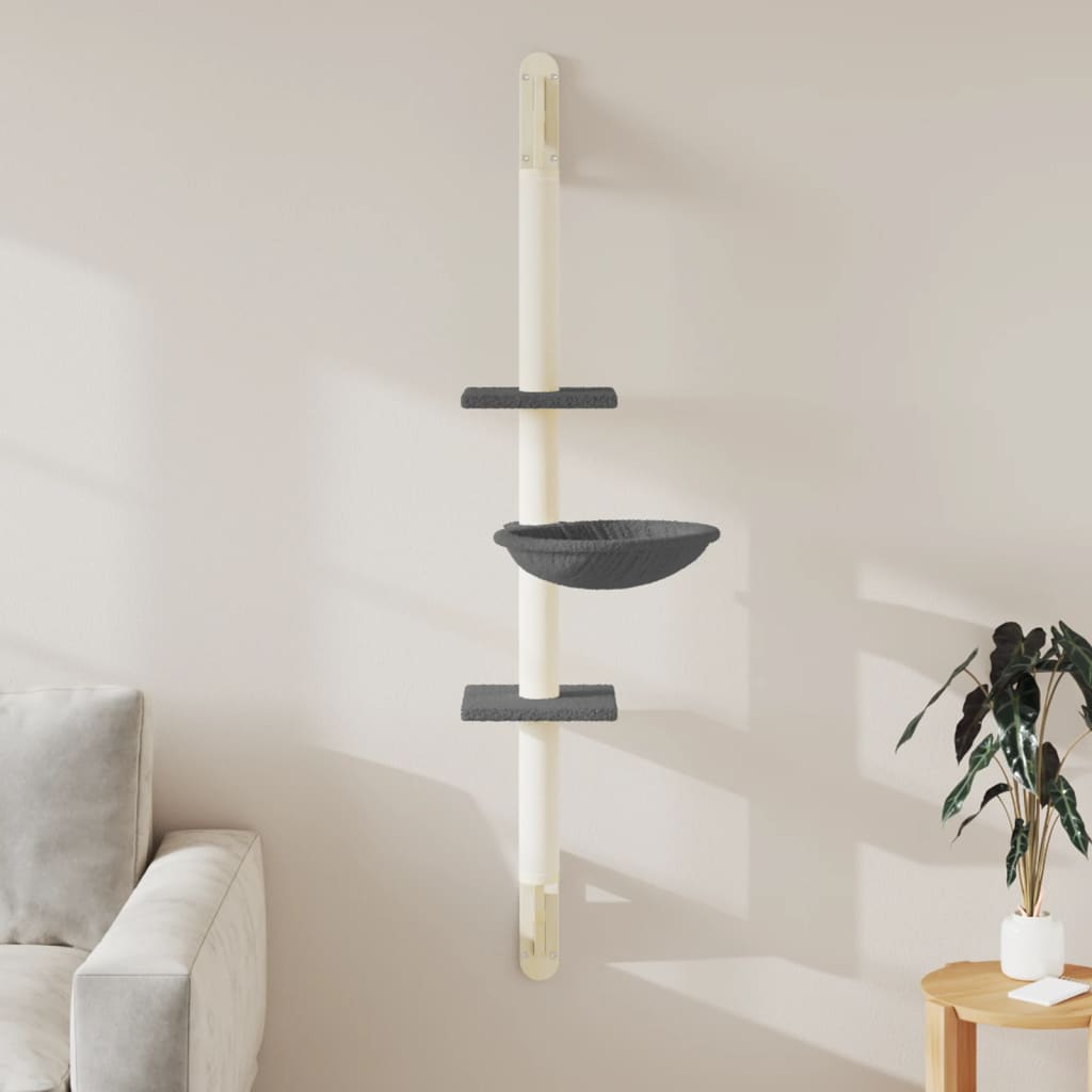 Kattenmeubel wandgemonteerd met krabpaal 142,5 cm donkergrijs is nu te koop bij PeponiXL, paradijselijk wonen!